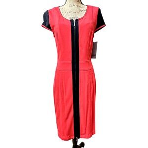 Tuzzi Red/Black Dress SZ 8 Short Sleeves Front Two-Way Zip Designed in Germany